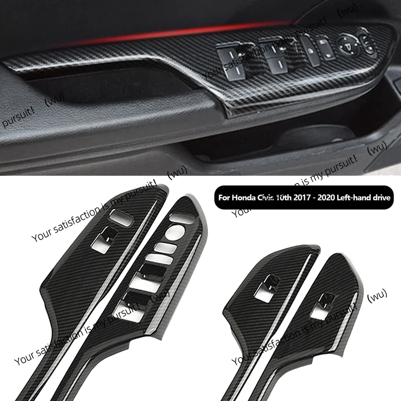 For Honda Civic Carbon Fiber Inner Door Armrest Glass Button Decorative Sticker, 2019 2020 Accessories