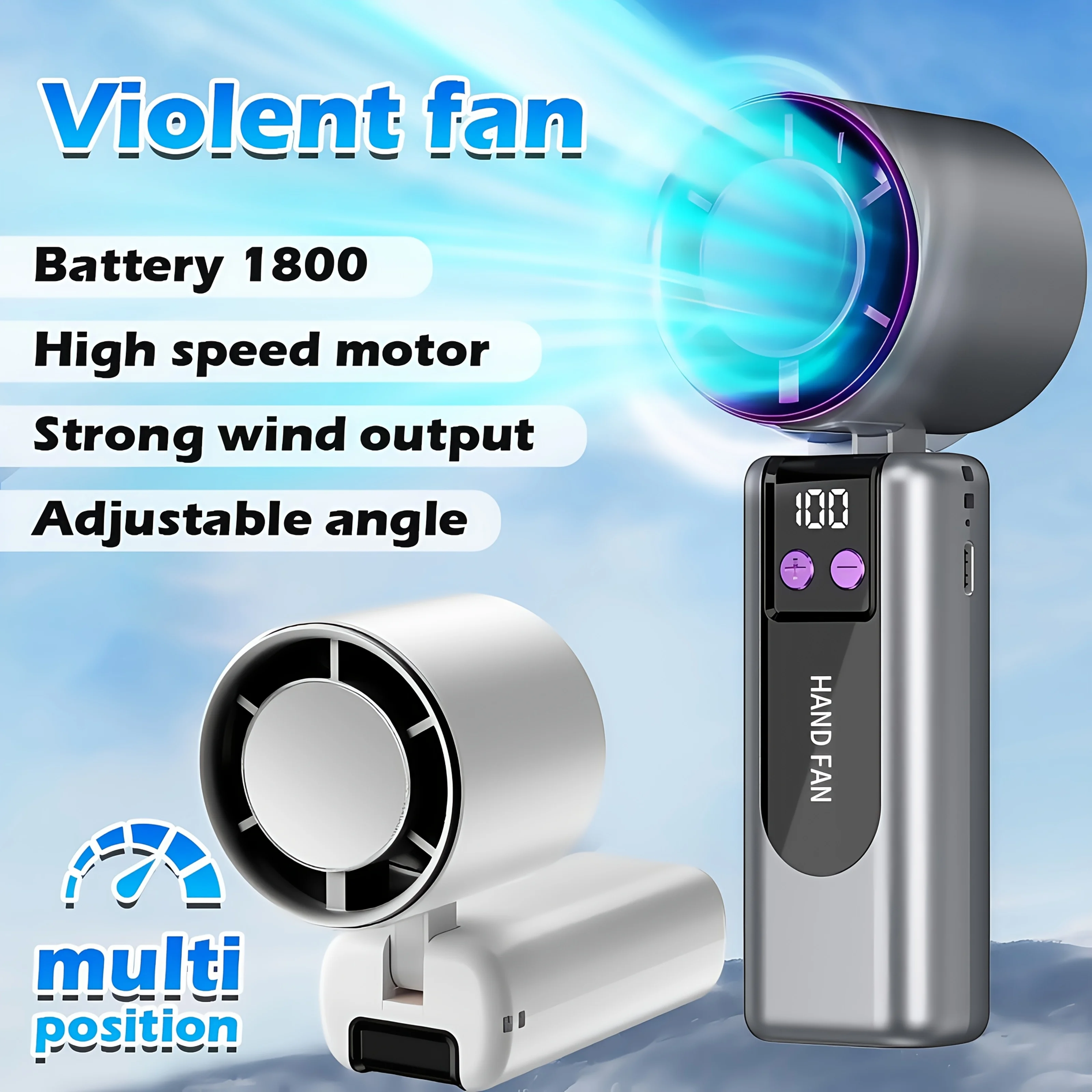 JKUOO USB Handheld Fan 2025 Three-in-One Operation, Portable LargeCapacity Battery Cooling Fan with 199 Adjustable Speeds