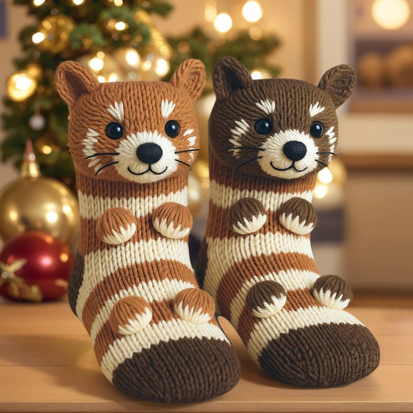 

﻿ New 3D Crochet Animal Socks Breathable Hand Crocheted Plush Socks Moisture Wicking Knit Double Layer Warm Socks for Home Legs