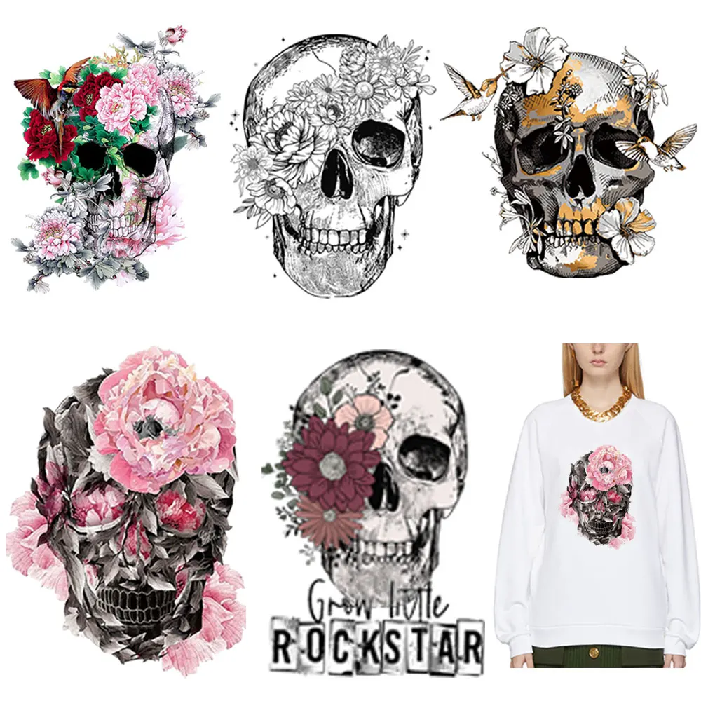 

Fashion Punk Skull Thermal Transfer For Clothes DIY Heat Transfer For Clothing Iron On Patches For Man Women T-shirts Applique