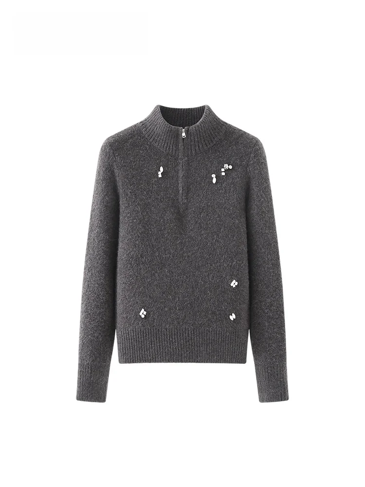 

Faionable Knitted Sweater for plus Size Women Long Sve Stand Collar Autumn Winter New Sle Korean Version Comfortable Fit