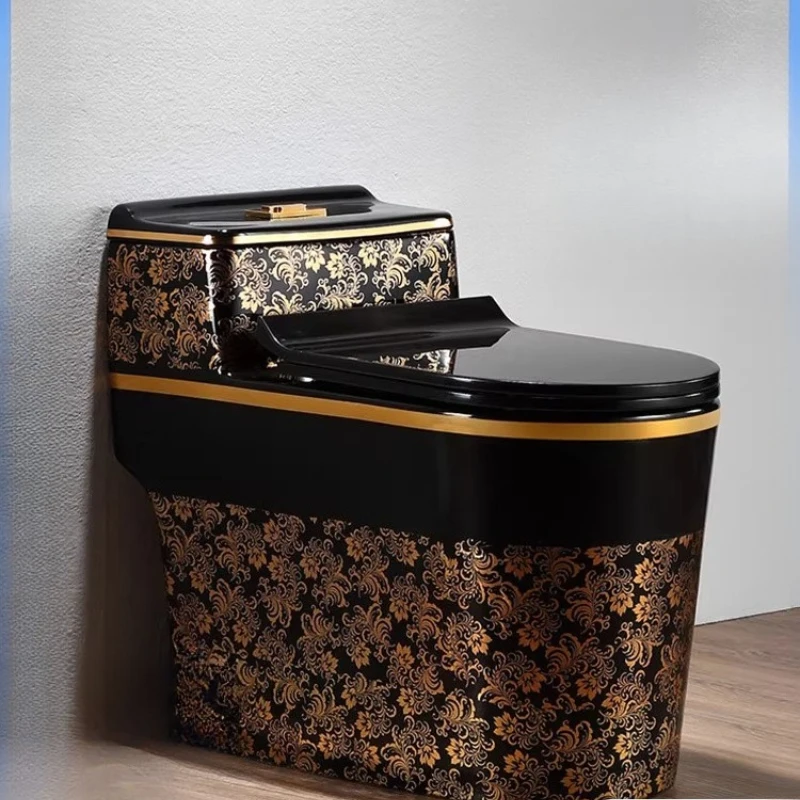 مرحاض منزلي سيفون لون ذهبي أسود فاخر جديد صيني ريترو ضخ شخصية مقعد سيراميك إبداعي #1