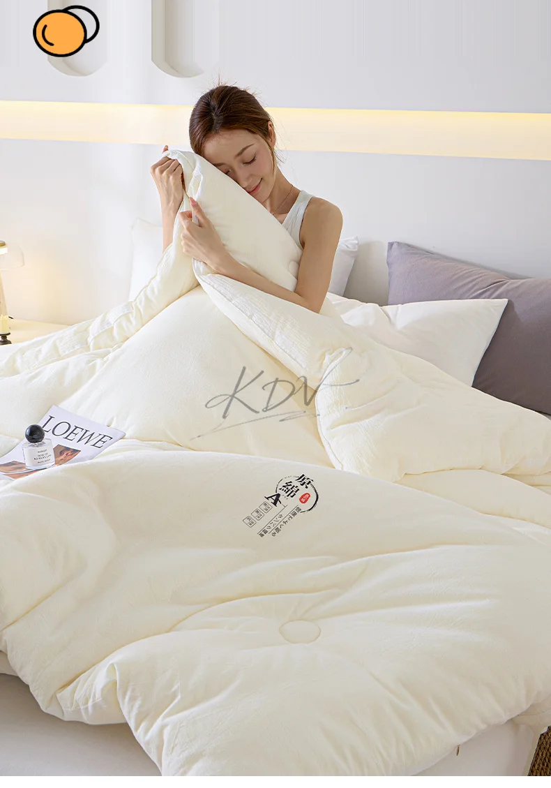 Soybean Fiber Filled Fluffy Comforter Thick Warm Autumn Winter Duvet Insert Solid Color Brushed Soft Quilt for Single Double Bed