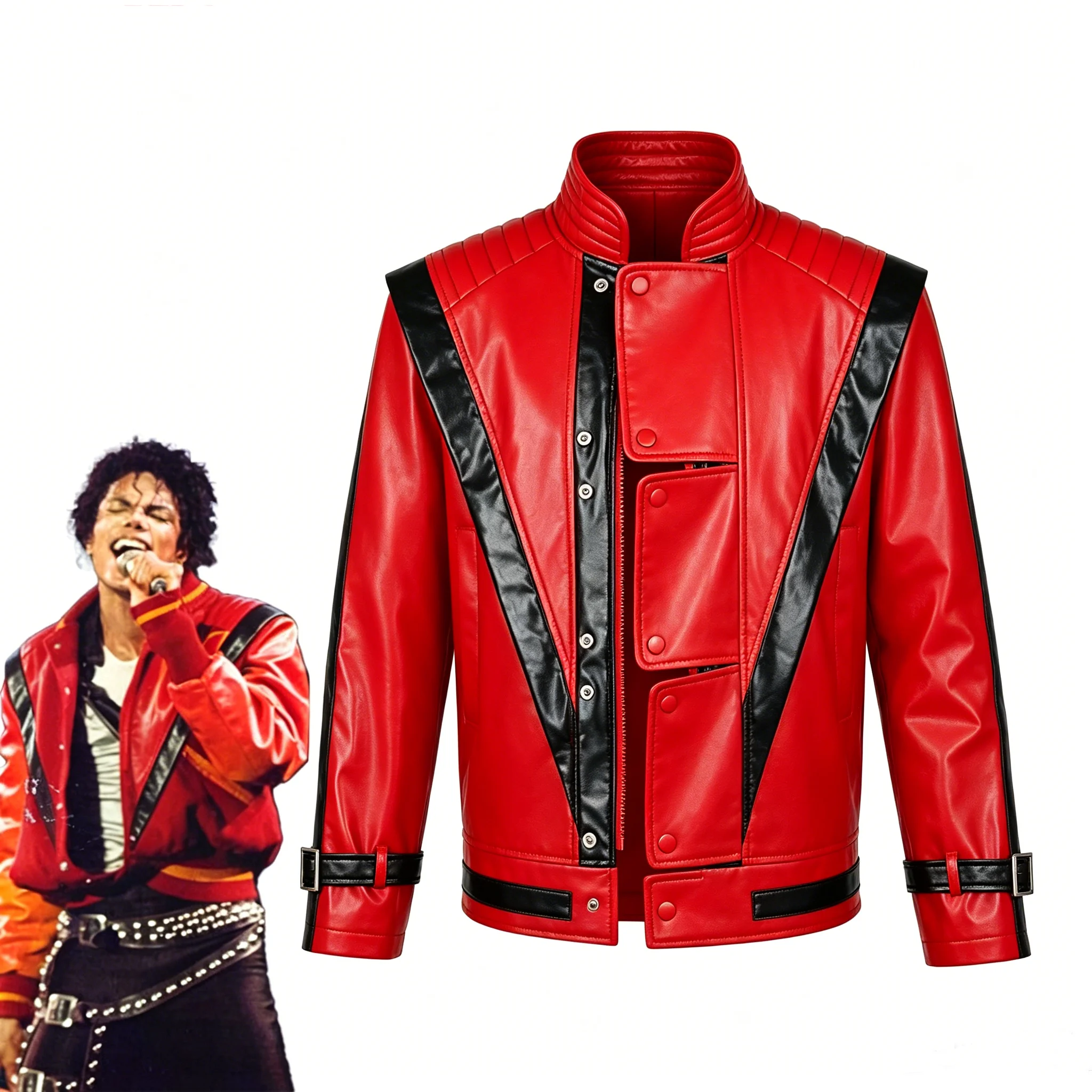 Nueva Chaqueta de Cuero Roja para Cosplay de Michael Jackson, Estilo Rockero, para Actuaciones en Escenario, Uso Diario