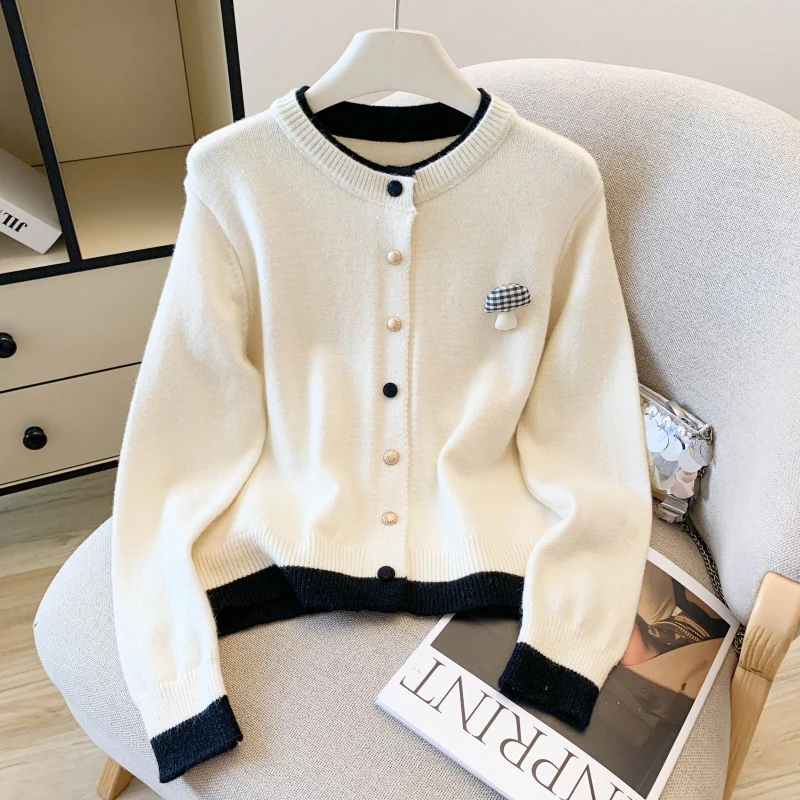 Sweet Preppy Knitted Cardigan Women Autumn Long Sleeve Patchwork Sweater Korean Fashion Button Loose Casual Student Kawaii Tops