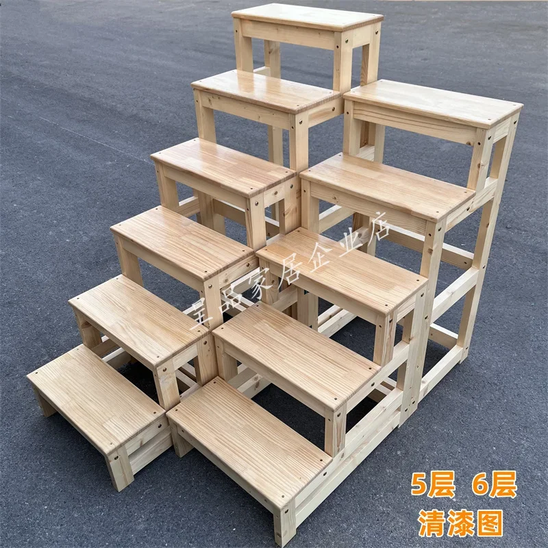 Solid wood ladder stool two or four steps Stairs Climbing  Stepping household ladder Climbing ladder Balcony bay window
