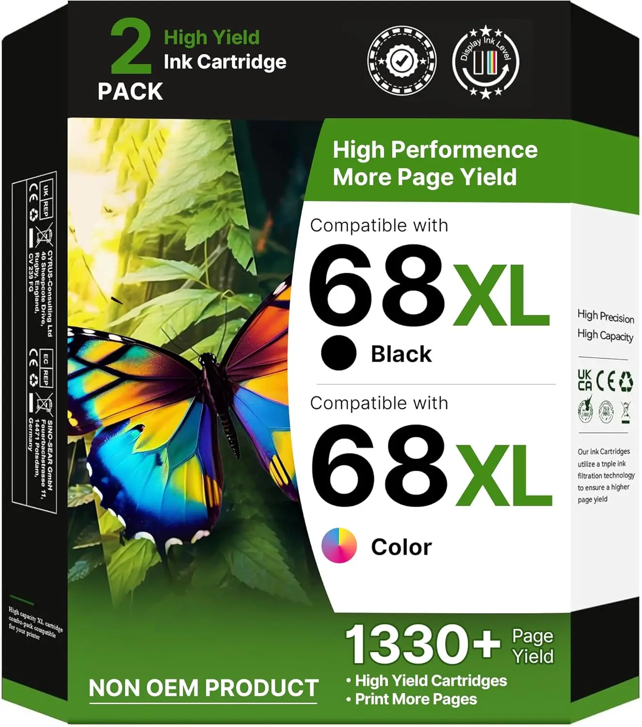 

68XL High Yield Ink Cartridges Combo Pack, Compatible with HP Envy Series Printers (1 Black, 1 Tri-Color)