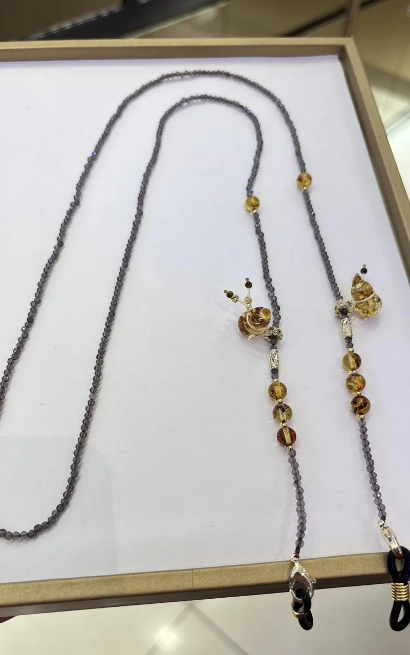 Certificated Natural Ice Obsidian Beaded Eyeglass Mask Chain Unisex Fashion Accessory Real Baltic Amber Gourd Sunglasses Chain