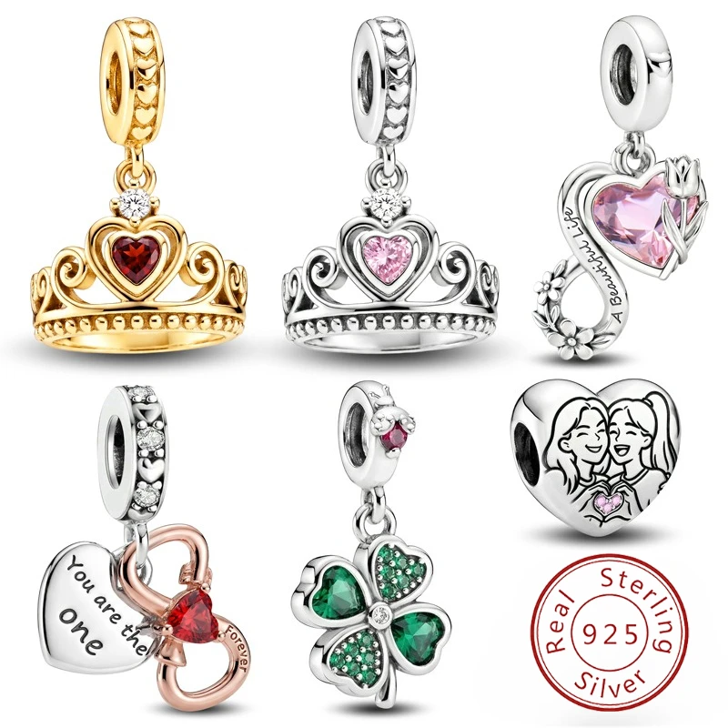 925 Sterling Silver Crown Infinite Love Heart Sisters Charms Beads Fit Original Bracelets Bangles Fine Jewelry Gift