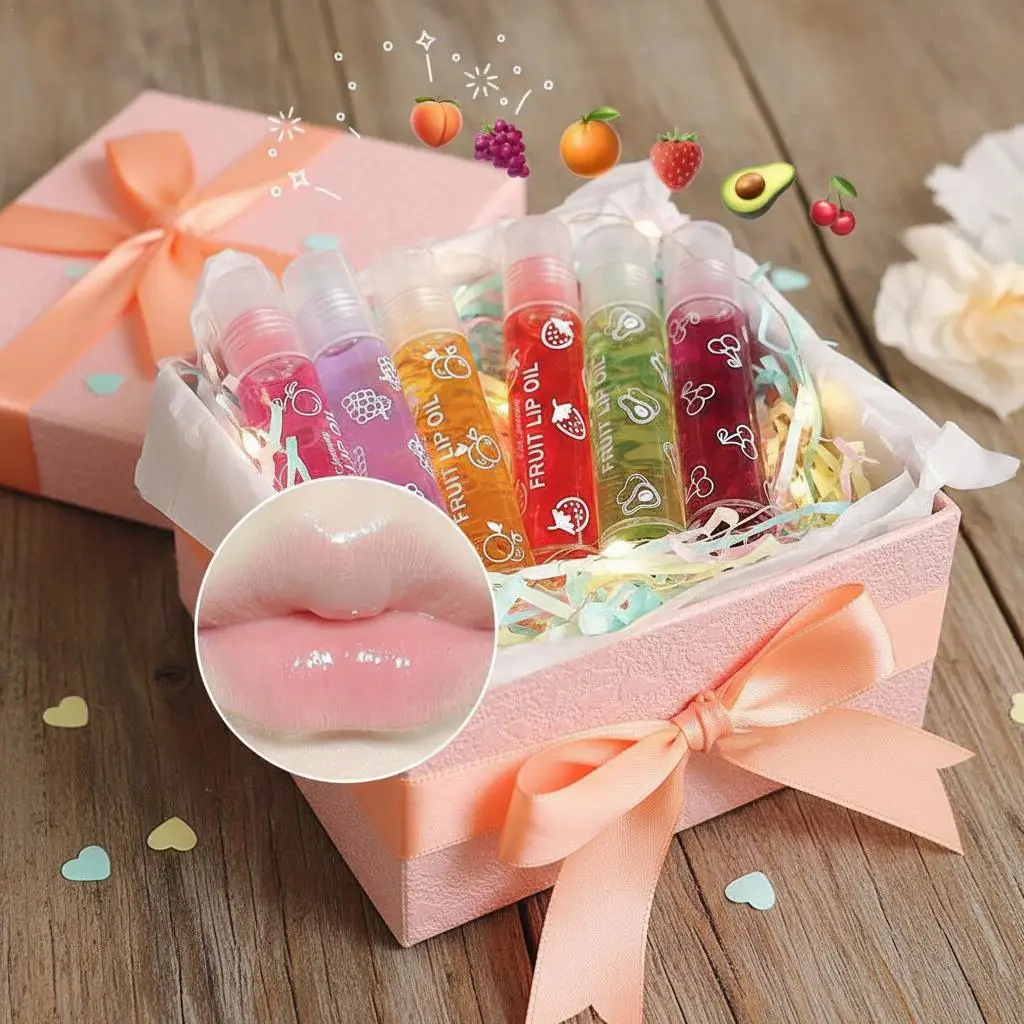 6 قطعة/المجموعة ملمع الشفاه الفاكهة جوهر بلسم الشفاه زيت الشفاه مرآة ترطيب الشفاه التمهيدي الشفاه أحمر الشفاه غير دهني ترطيب ماكياج #2