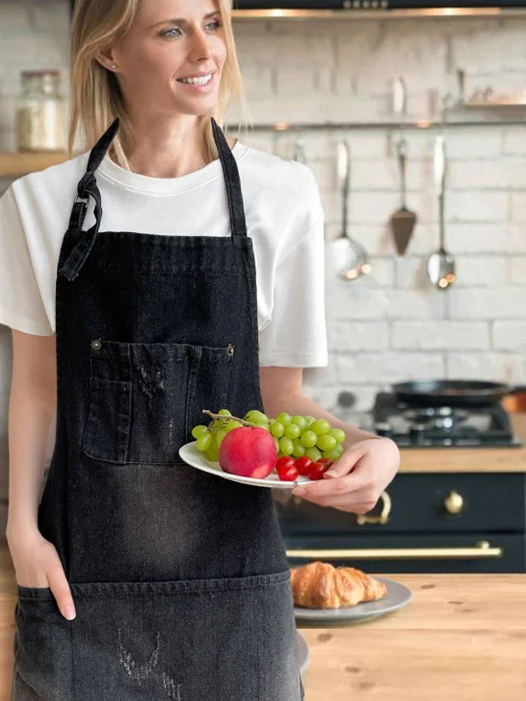 Blue Denim Simple Aprons Uniform Unisex Jeans Aprons Men Lady Chef Kitchen Cooking Apron Beauty Nails Cafe Uniform