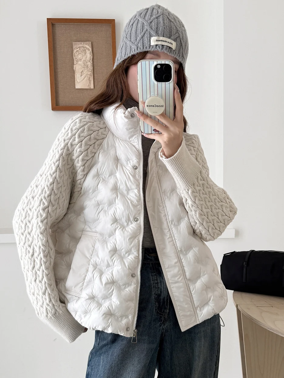 Winter New Style Short Thickened Knitted Cotton Jacket Women's Comfortable Warm Coat Casual Loose Fit Zipper Closure Pure Color