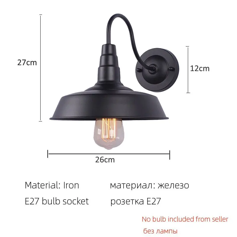 Black Gooseneck Vintage Industrial Metal Shade Wall Lamp Retro Farmhouse Wall Light Fixture for Porch Bedroom Cafe Decor