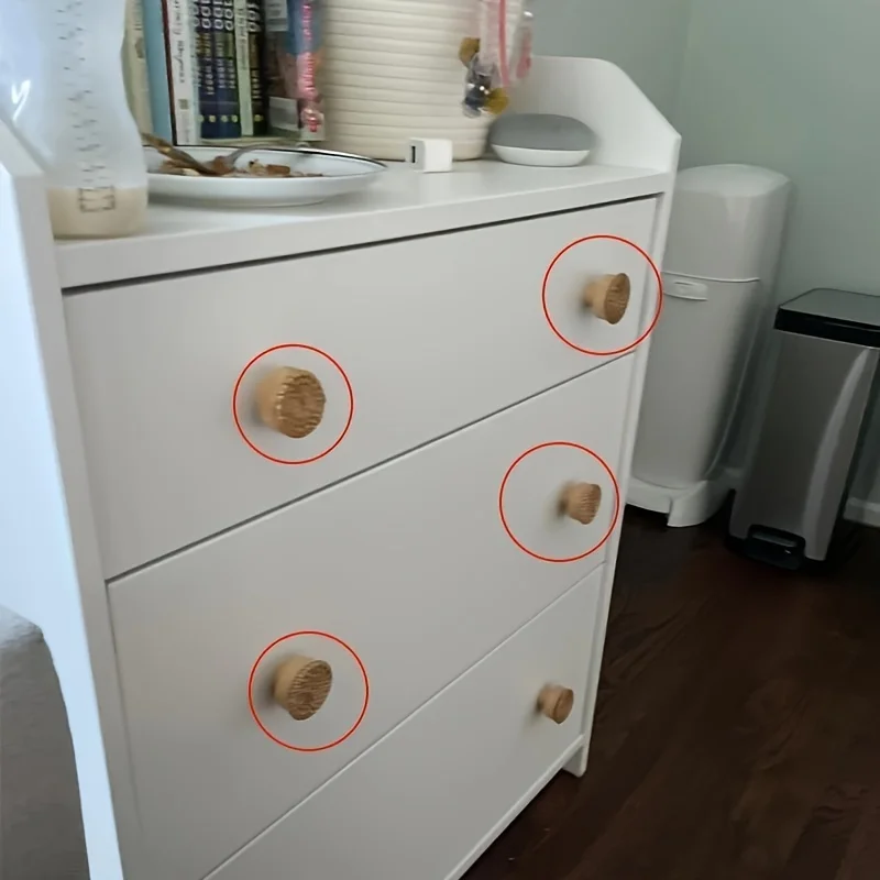 6 Pack Boho Rattan Dresser Knobs Durable Beech Wood Drawer Knobs Handmade Wicker Woven Pulls with 6 Screws