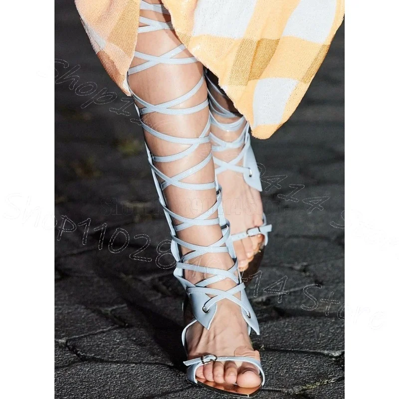 Błękitne sandały-botki z ażurowym wzorem, zapinane na zamek z tyłu, damskie buty na cienkiej szpilce, z odkrytymi palcami, nowe, imprezowe, 2025, zapatos para mujer.