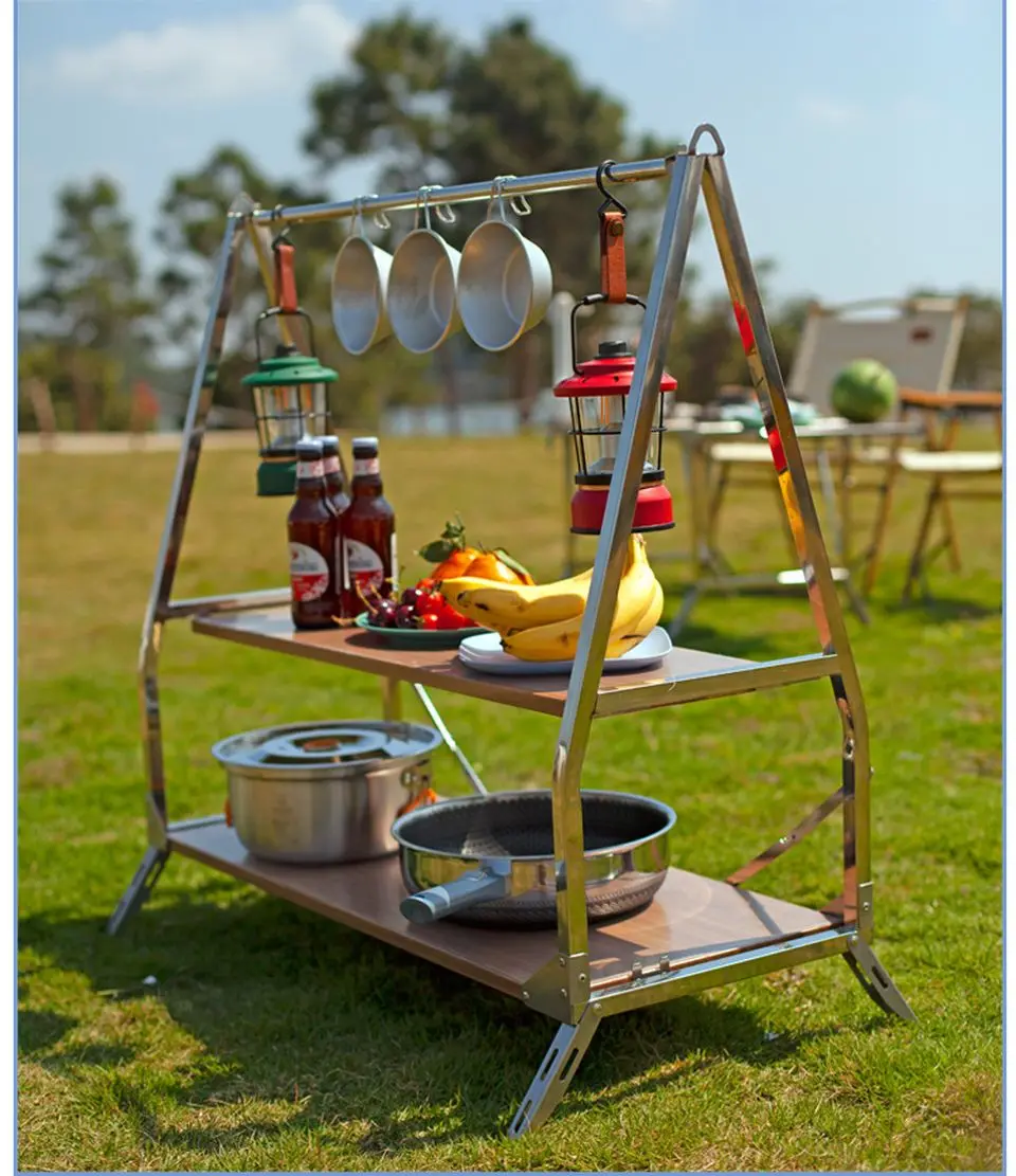 Imagem -06 - Outdoor Camping Storage Shelf Prateleira Dobrável Portátil Armazenamento Rack Jardim Stainless Steel Stand