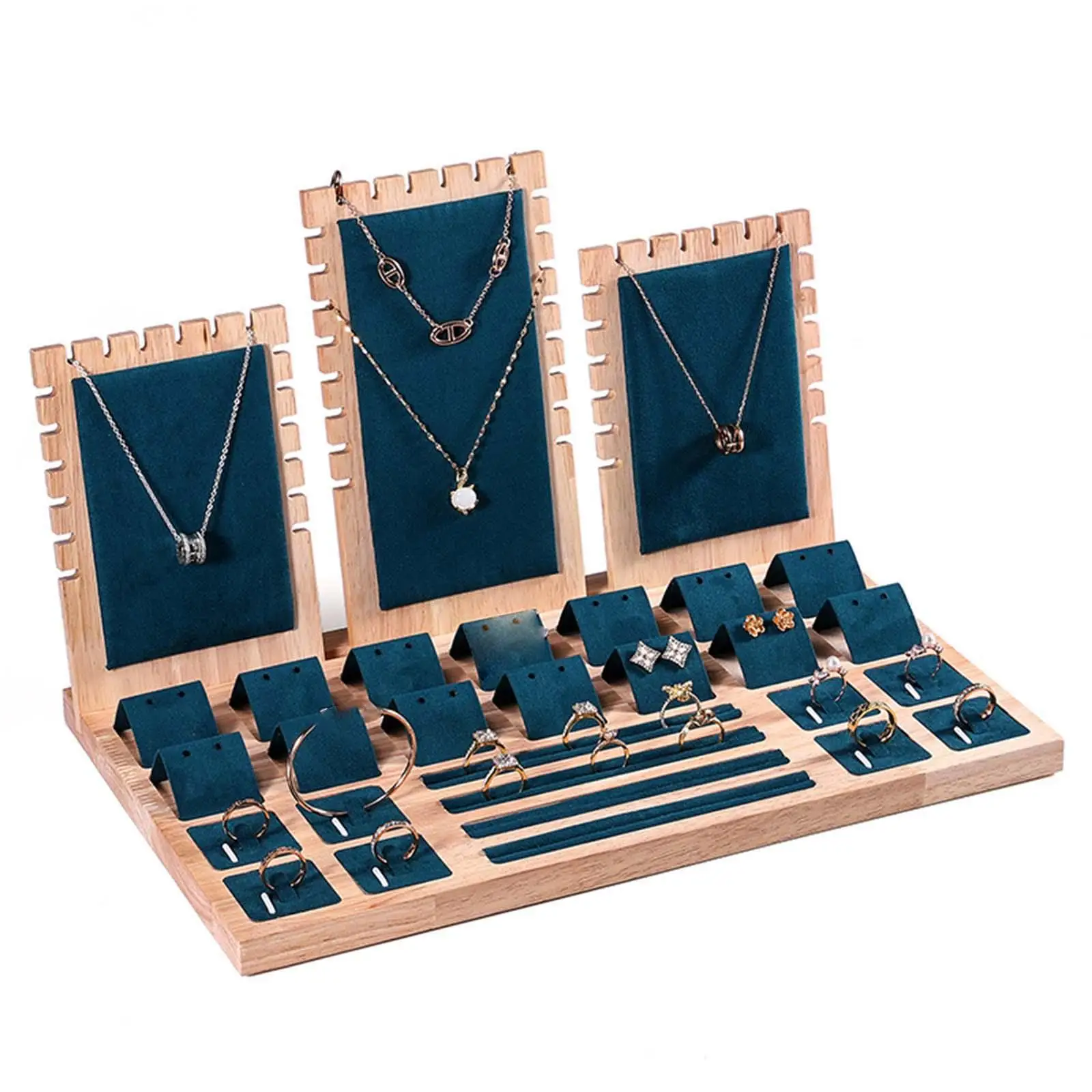 NONE Schmuckständer, Bambus-Vitrine, große Kapazität, Aufbewahrung, Schmuckständer für Ohrstecker, Halskette, Armband, Arbeitsplatte 5