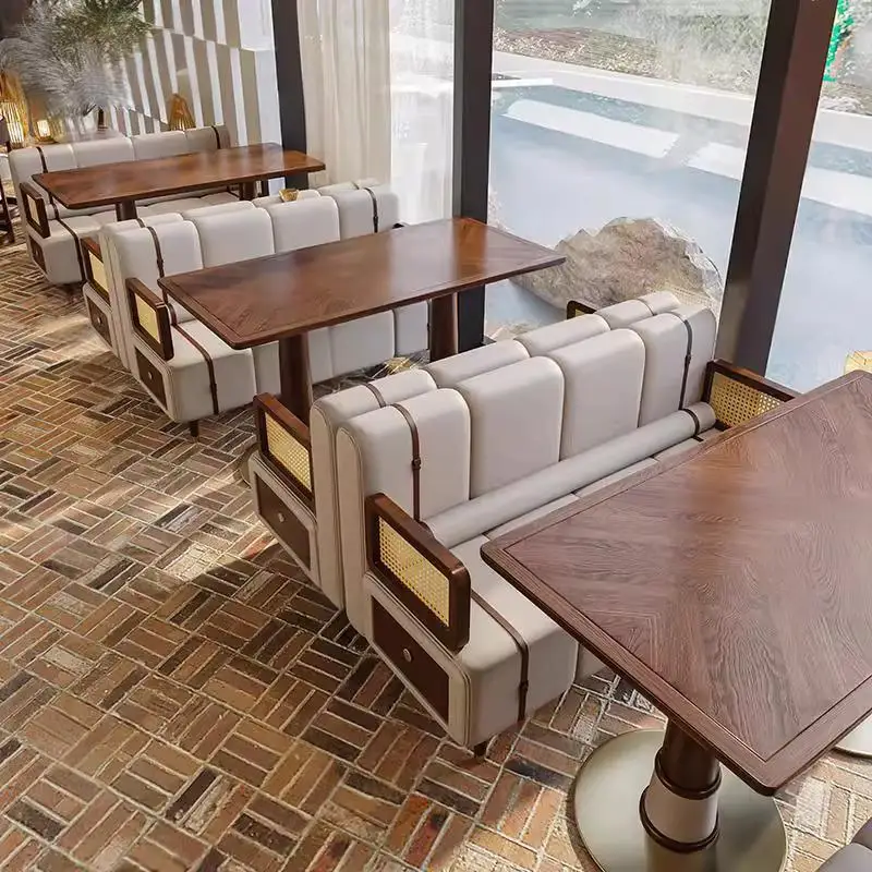 Medieval Style Café Solid Wood Dining Table And Chair Combination Wholesale Retro Barbecue Shop Booth Sofa Tea Restaurant Sofa