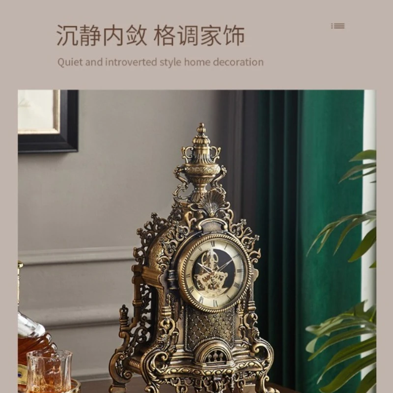 Creative European-style vintage wall clock - Semi-mechanical perspective movement metal antique watch