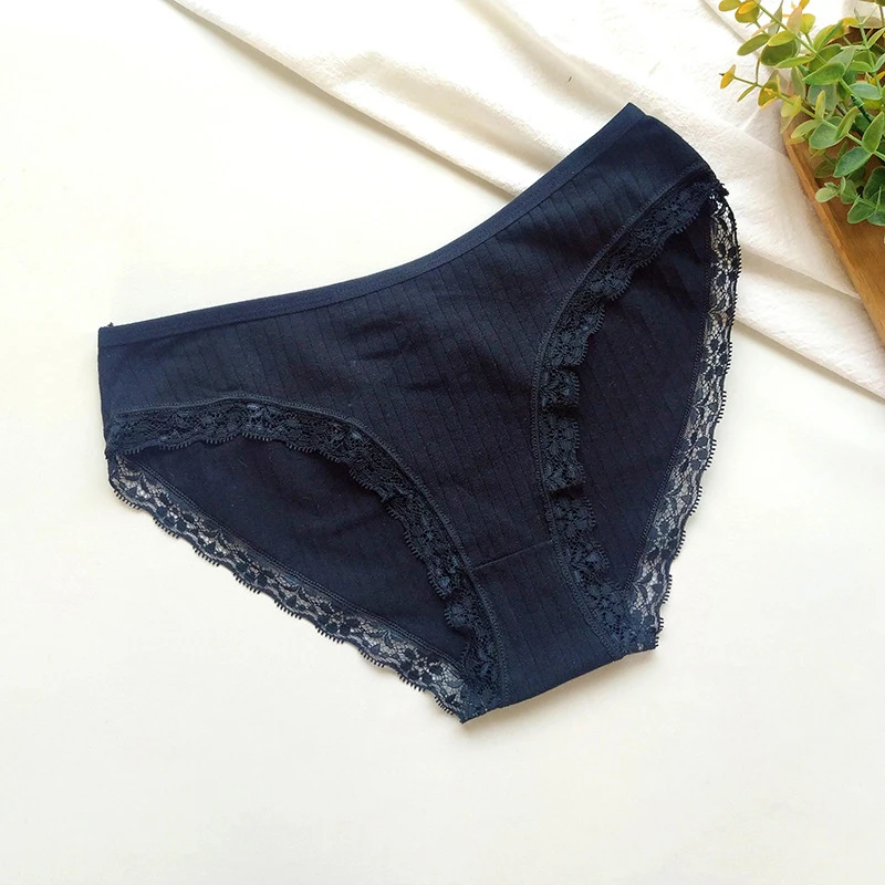 Women’s Cotton Lace Panties Seamless Lingerie Underpants Soft Ribbed Comfort Breathable Underwear Sexy Solid Color Panty Briefs