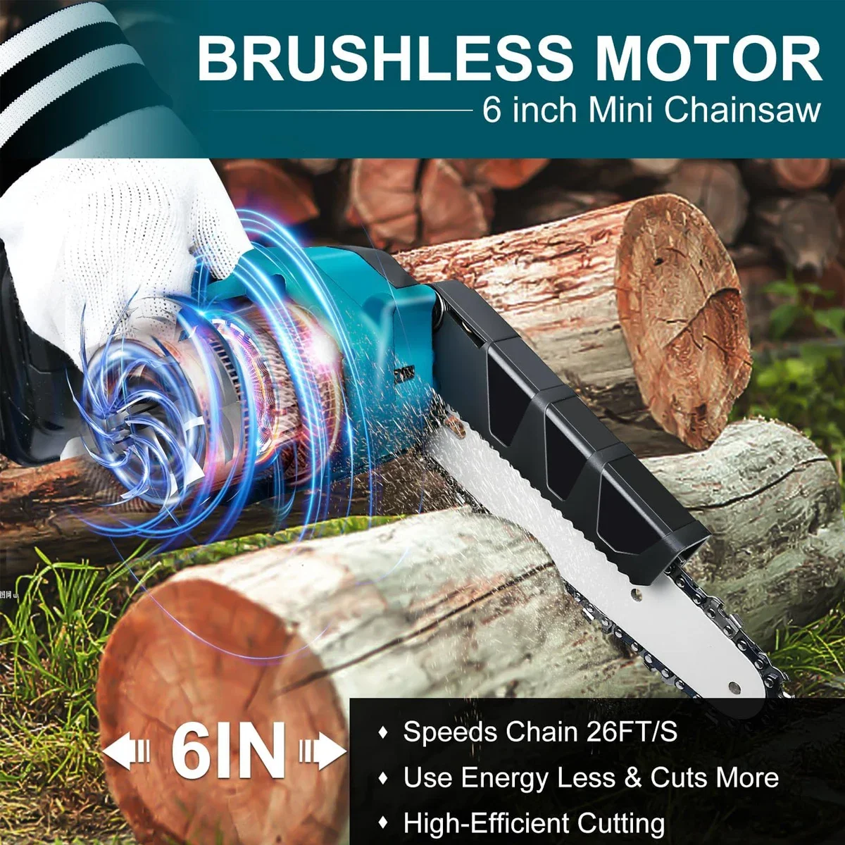 Brushless Mini Electric Chain Saw Cordless Woodworking Garden Power Tools Home Logging Cutter (No Battery) For Makita 18V