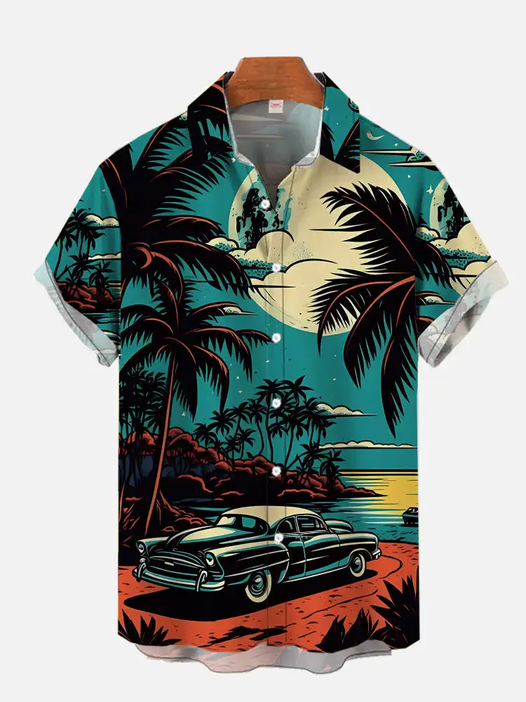 Summer Vintage Car Cowgirl 3D Print Shirts Men Harajuku Fashion Shirt Casual Streetwear Short Sleeve Shirt Blouse Man Clothing