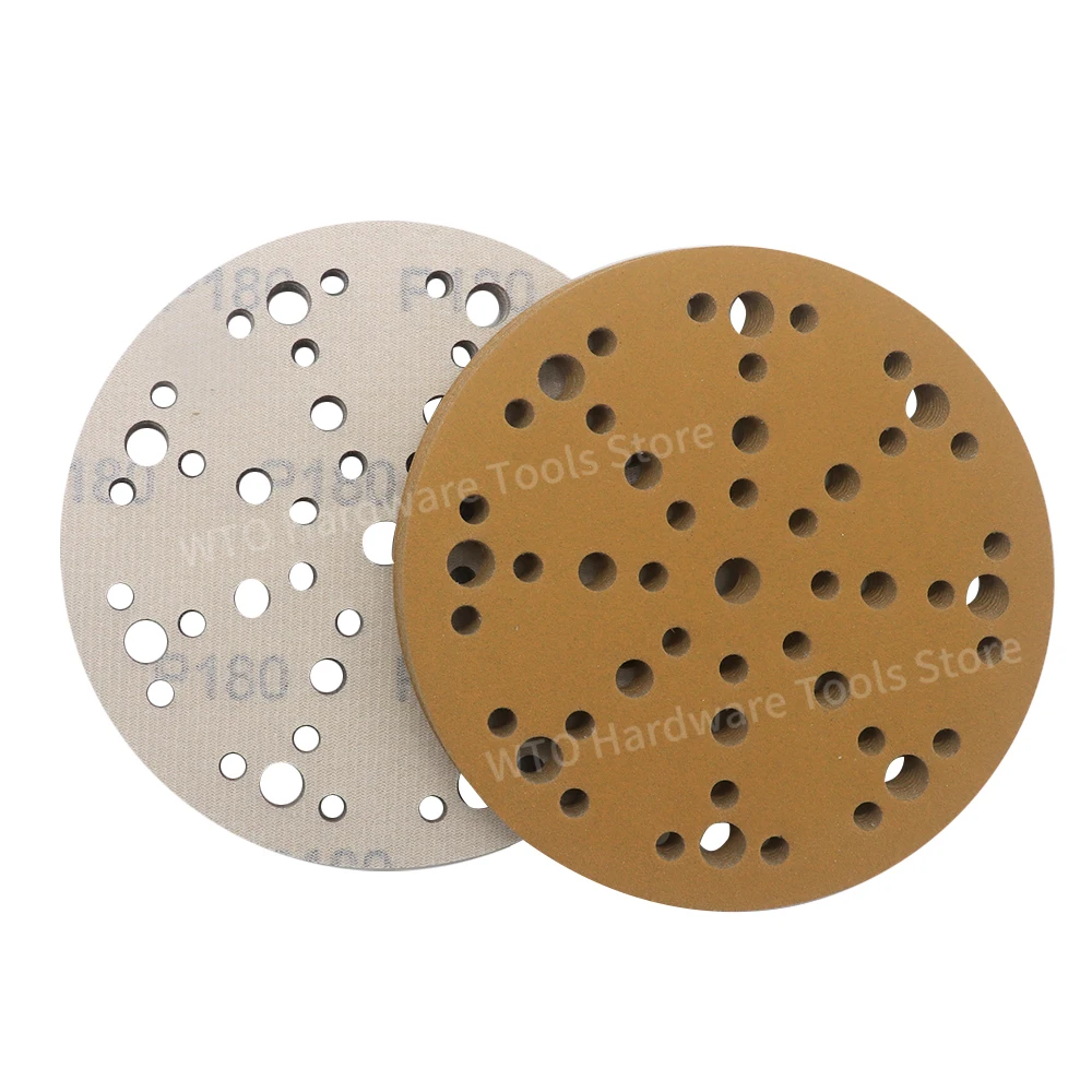 50PCS 6 Inch Multi-Hole Sanding Discs,150mm / 6 Inch Hook and Loop Gold Sandpaper for 6