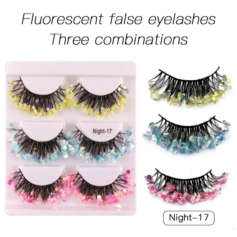 2 box Thick Fluffy Lashes Glitter Colored Eyelashes Sequin Shiny Luminous Eyelashes Exaggerated Lashes Extension