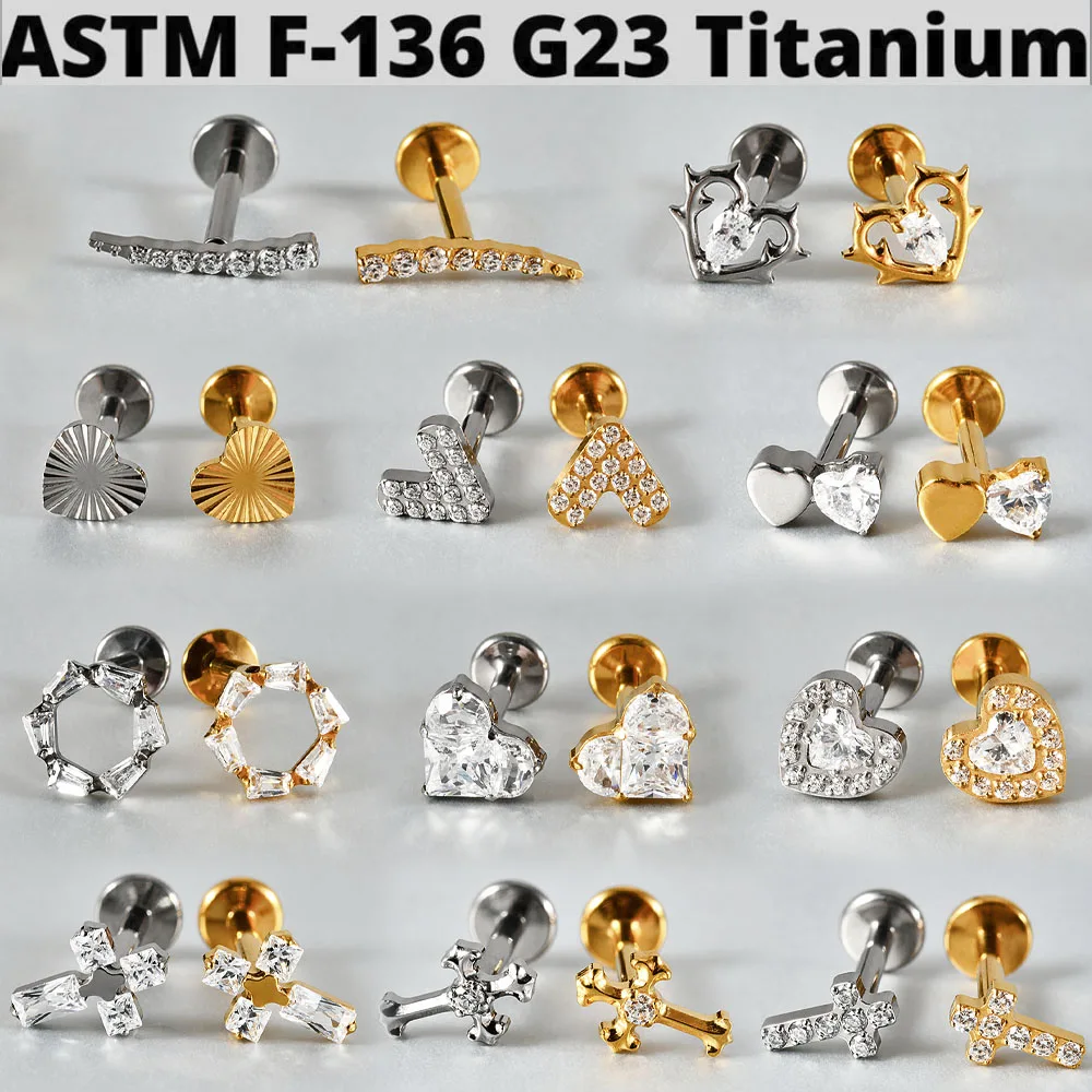 16G ASTM F‑136 G23 Titanium Internal Thread Piercing Stud Multi‑style Zircon Cartilage Tragus Helix Conch Labret Lip Ear Jewelry