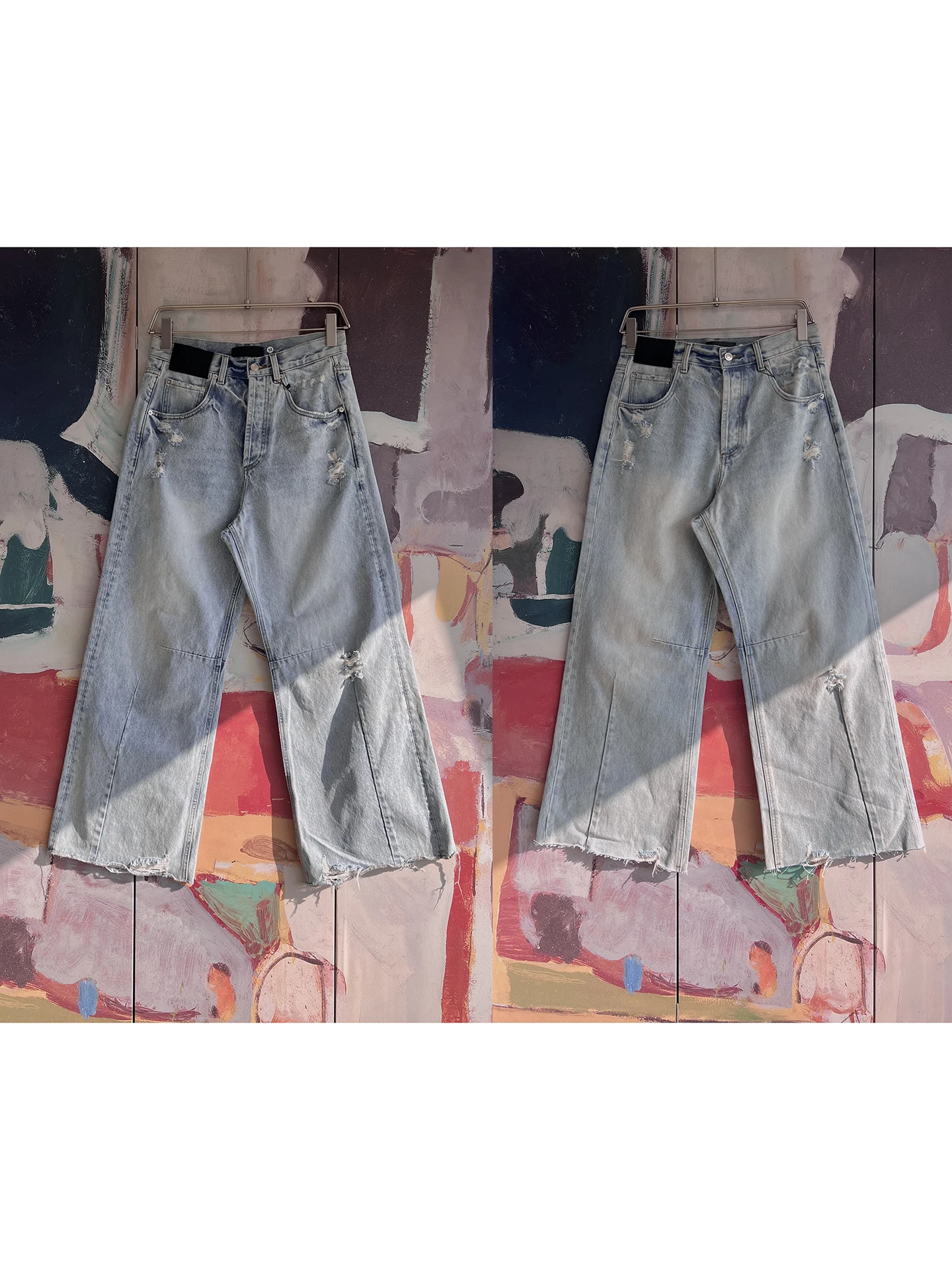

Worn Casual Wide Leg Straight Jeans Loose Fit Brand Water Washed Denim Pants for Women Neutral Color Pure Color