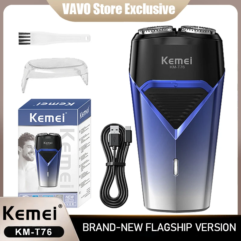 

Электробритва Kemei KM-T76 с вращающимися двойными лезвиями, перезаряжаемая, для мужчин, триммер для бороды, для домашнего использования