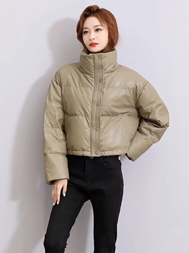 Fashion Harajuku Puffer Jacket Women High Neck Solid Color Cotton-Padded Coat Abrigo Mujer Thickening Warm Puffer Parkas Jackets