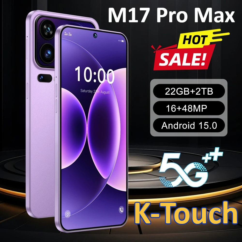 K-Touch NOUVEAU M17 Pro Max Smartphone 7.3HD Original 4G 5G Double Carte Double Veille Android 15 Téléphone Portable Pas Cher 7800mAh Version Globale WIFI GPS Téléphones Mobiles Pour Hommes Femmes Cadeaux