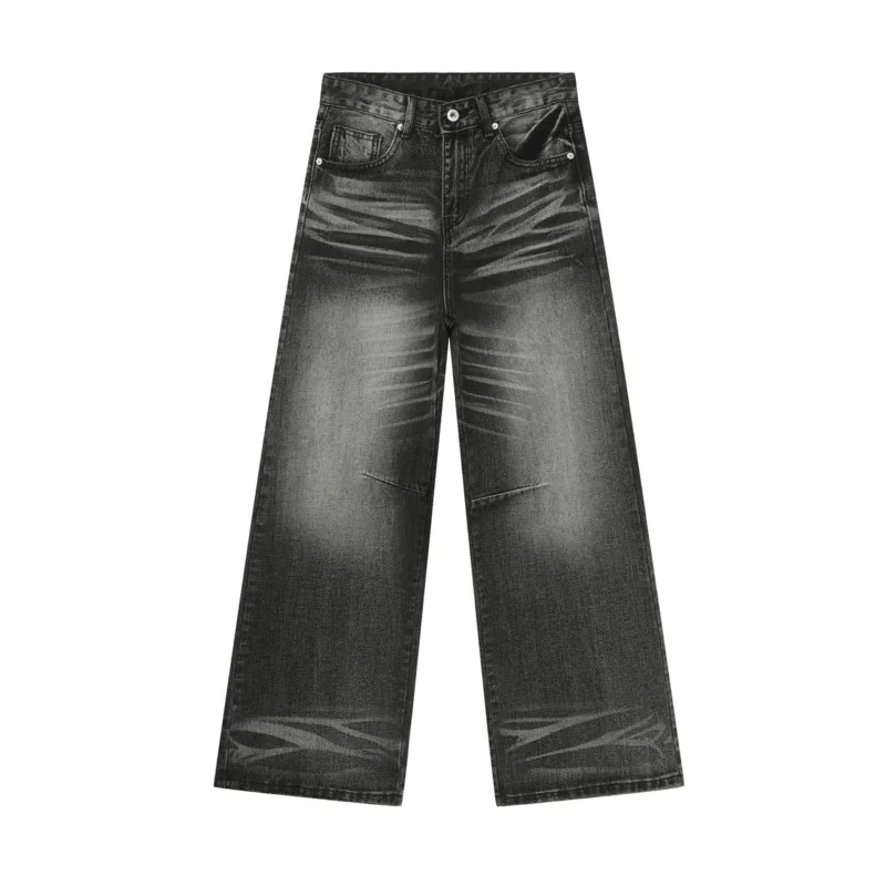HKSH Spring New Men Tide American Retro Style Washed Crease-textured Distressed Straight Jeans Chic Ins Vibe Denim Pants HK21692