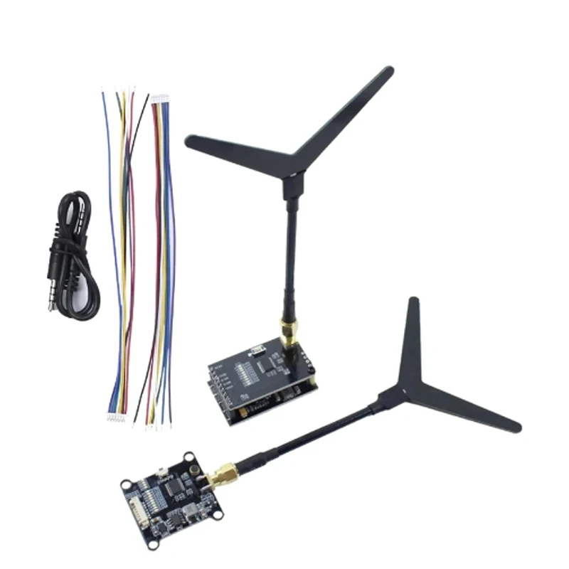 FPV 1 Set 1.2/1.3GHz 0.1mW/25mW/200mW/800mW 9CH Transmitter VTX & Receiver VRX 1.6W with Cable for Racing Drones Quadcopter