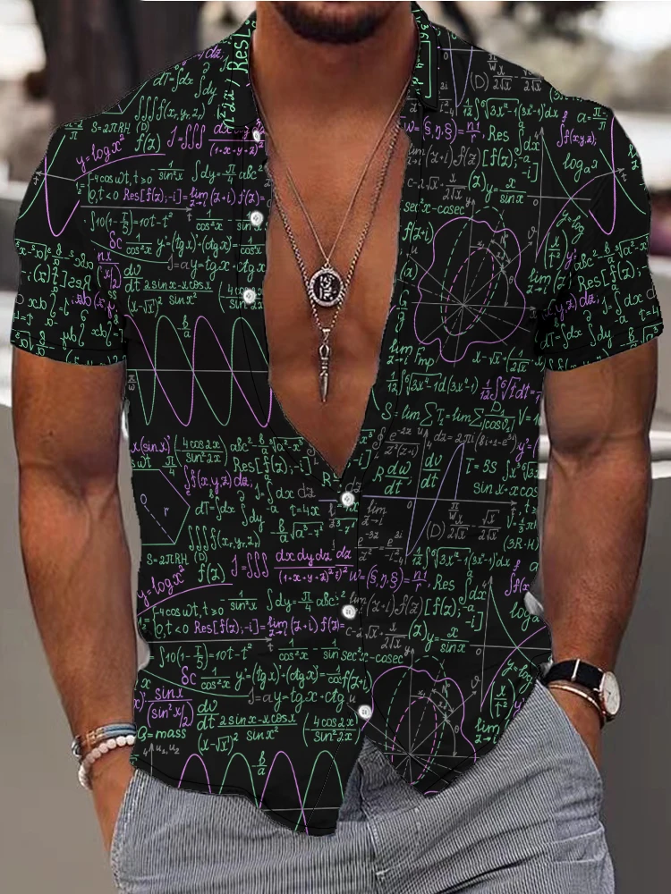 Camisa holgada de gran tamaño para hombre, camisa informal de manga corta con estampado Digital 3d de fórmula matemáticas, moda de verano, 2024