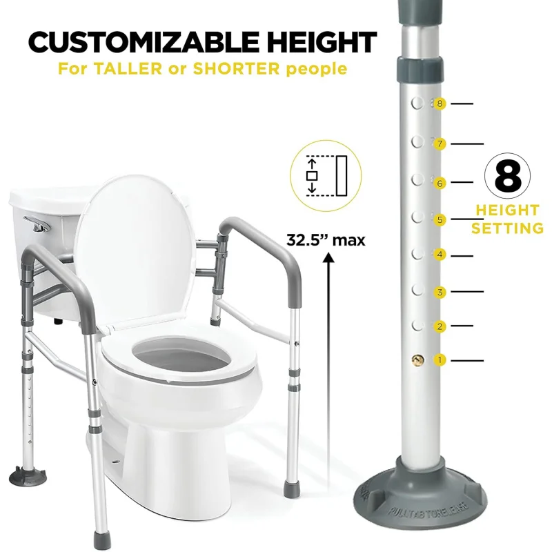 حاجز أمان المرحاض - إطار أمان المرحاض قابل للتعديل وقابل للفصل مع مقابض قضبان أمان المرحاض شديدة التحمل قائمة بذاتها