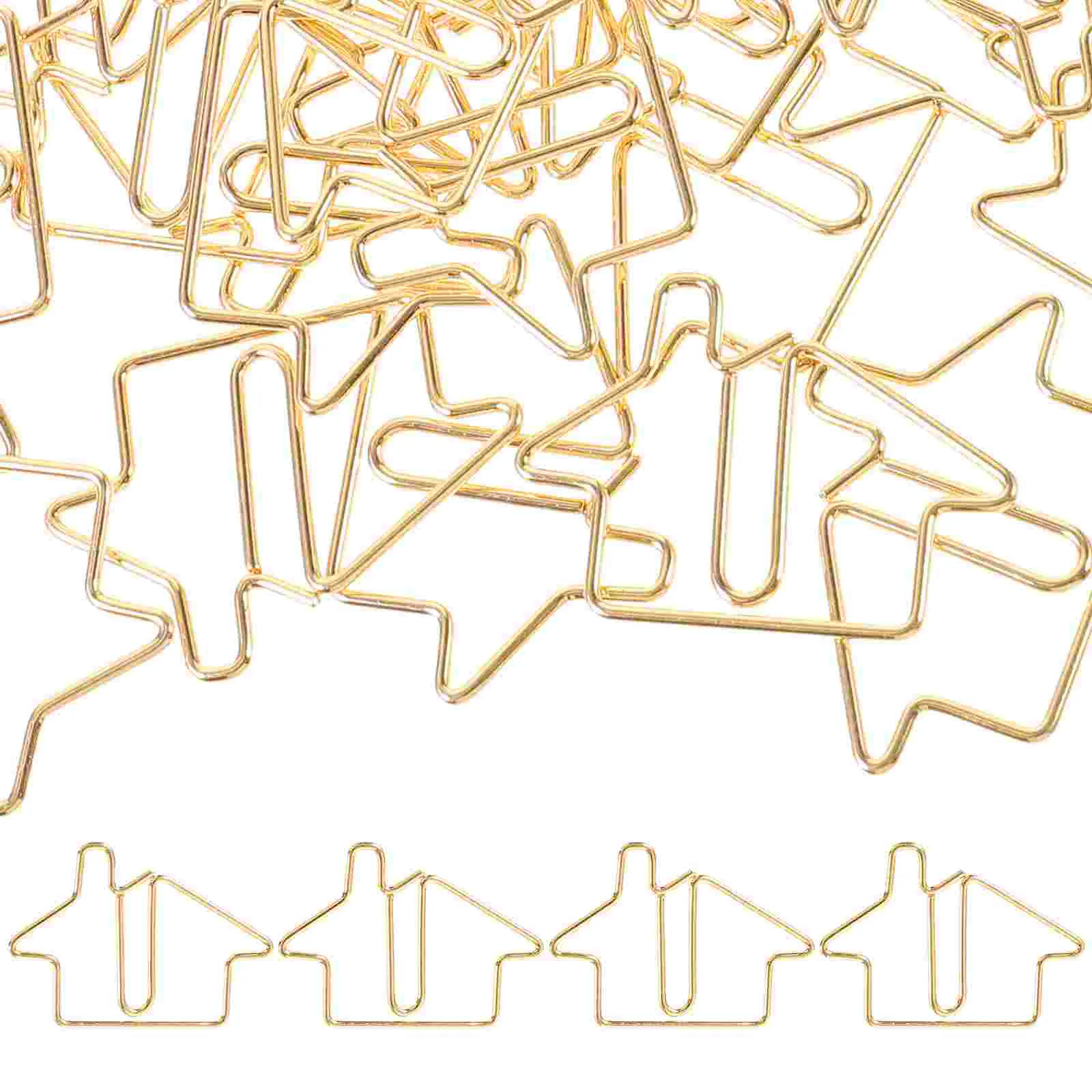 50 Pcs Special-shaped Paper Clip Metal House Bookmark Cute Cartoon 50pcs Gold Clips Multipurpose Carbon Steel Office File Small