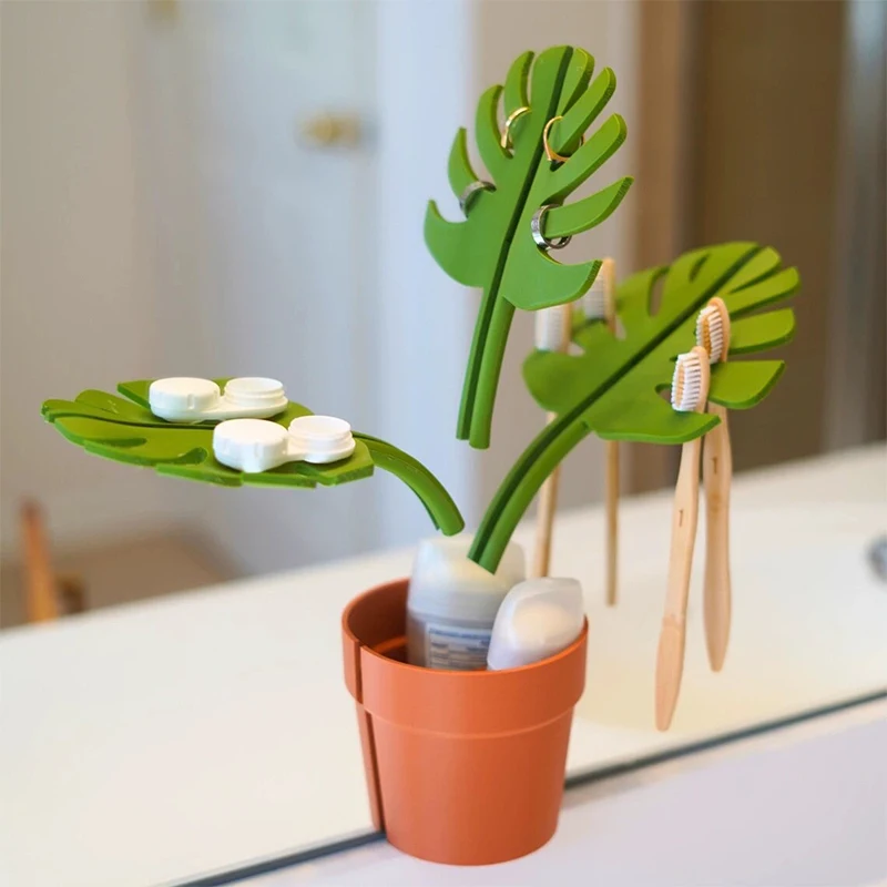 

Mirror Monstera Bathroom Organizer Mirror Jewelry Bracelet Holder Watch Wallet Storage Toothbrush Toothpaste Organizer 2025 New