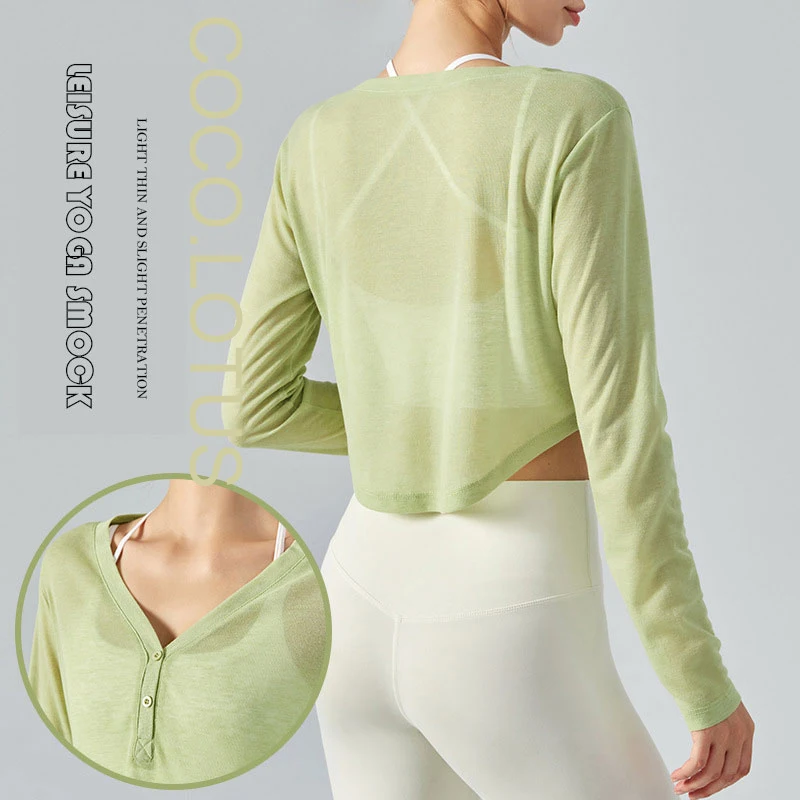 

Cocolotus Sweatshirts Loose Breathable V-Neck blouse Quick dry Casual Running Workout Long Sleeve Overall Yoga Running Coat