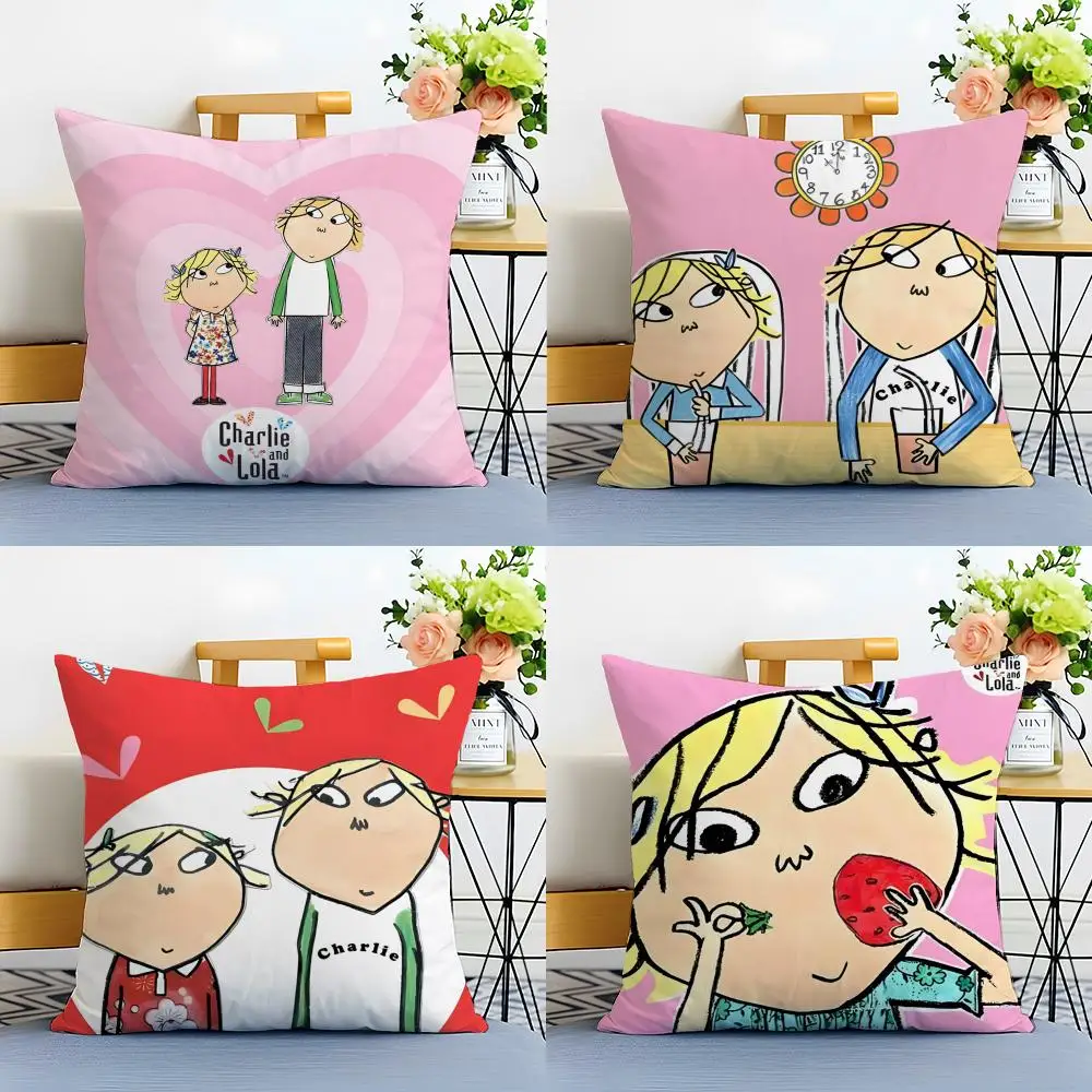 Charlie and Lola anime Cushion Cover Linen Minimalist Soft  for Sofa Bed Home Room Decor