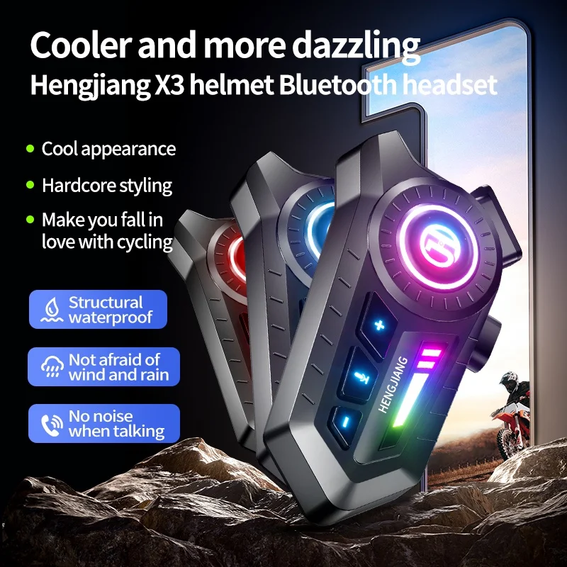 X3 Motorcycle Helmet Bluetooth Headset V6.0 Noise Reduction Connect 2 Mobile Phones IP67 Waterproof Voice Assistant 1000mAh MP3