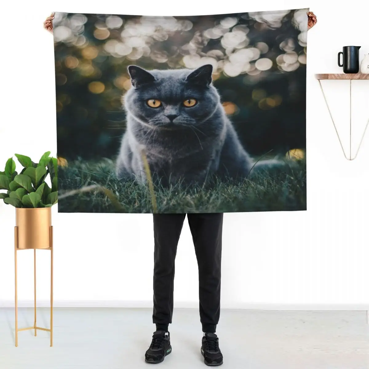 Outdoor Russian Blue Cat Throw Blanket Sofa Quilt Single Shaggy Hairy Bed Hairys Blankets