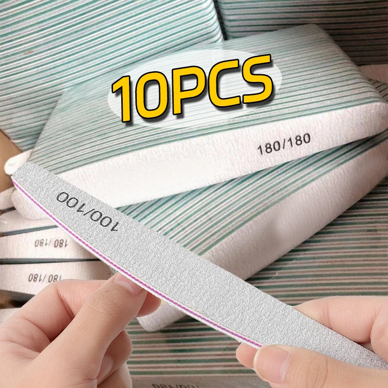 10PCS Double-sided Nail File 180/240 Grit Professional Sandpaper Half Moon Manicure Buffer Files Salon Nails File Buffer Tools