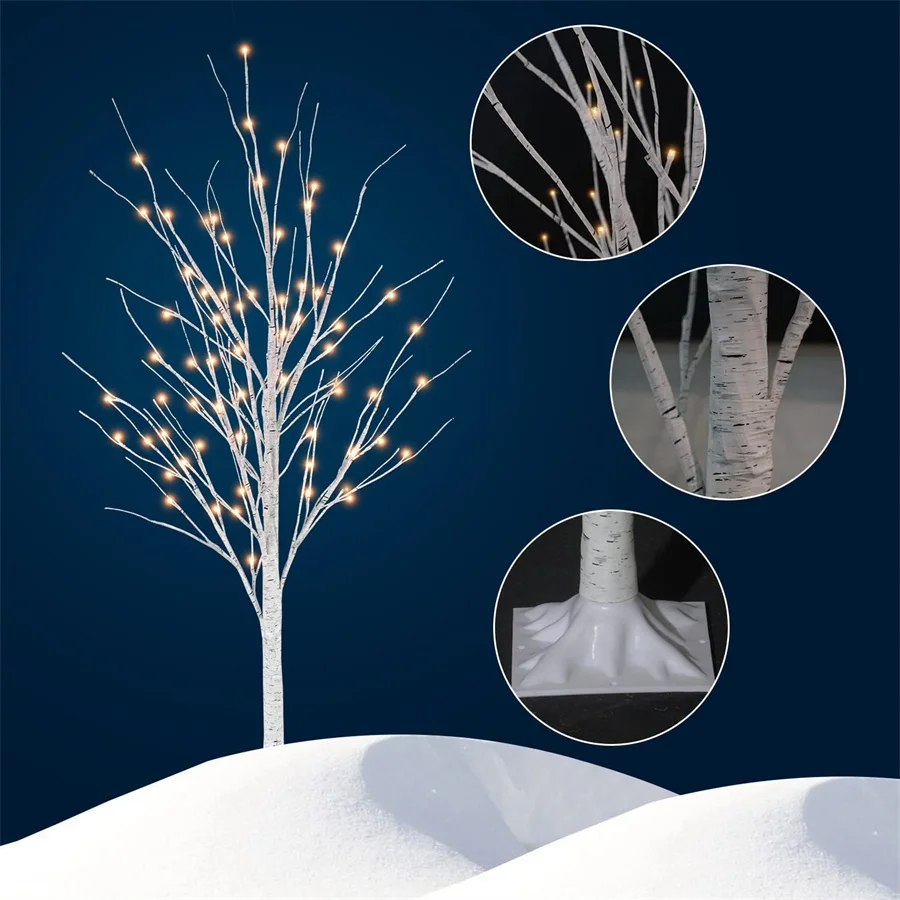 Árbol de abedul iluminado de 1,8 M, árbol de abedul blanco con luces LED, árbol de Navidad blanco para exteriores e interiores, decoración para fiesta en casa y boda