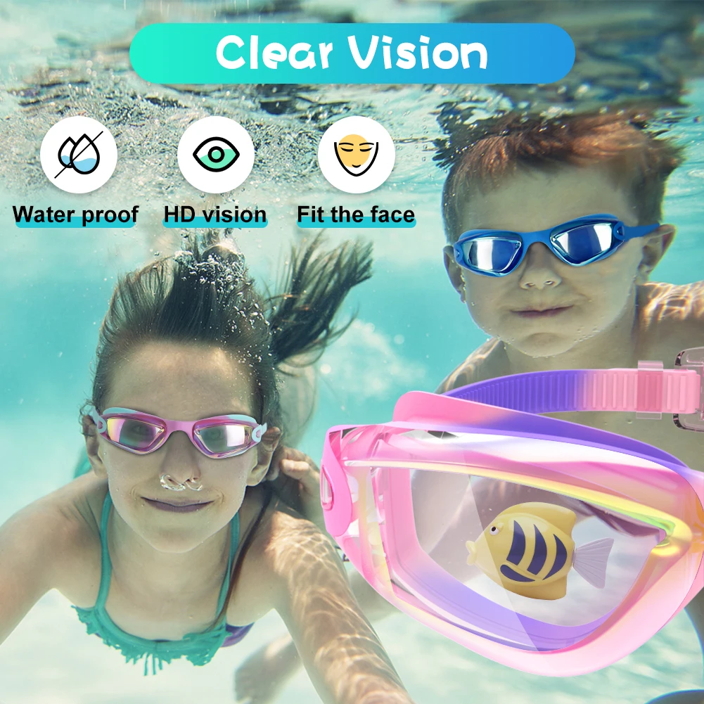 Gafas de natación para niños y niñas, gafas antiniebla, protección UV, sin fugas, estuche de regalo para 3-14 Yea