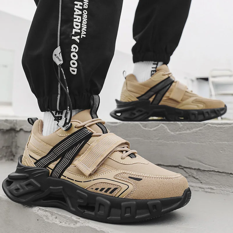 

Men's Beige Black Chunky Sneakers Platform Casual Shoes Lace-Up Strap Sports Running Shoes Male Streetwear Fashion 2026 New