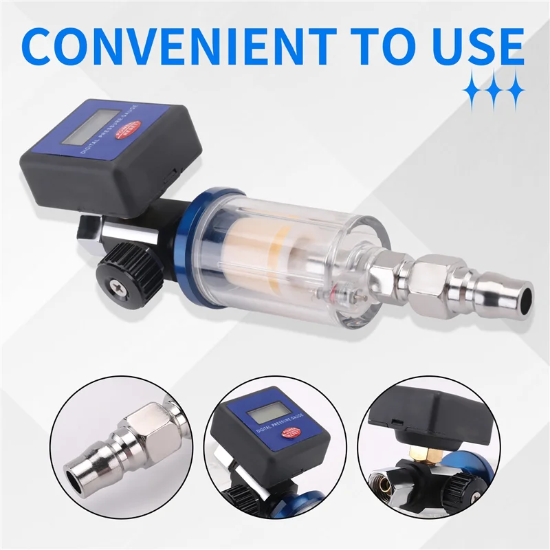 J1UL1N Digital Air Compressor Regulator, 1/4In Thread Compressed Filter Pressure Display Meter Oil Water Separator