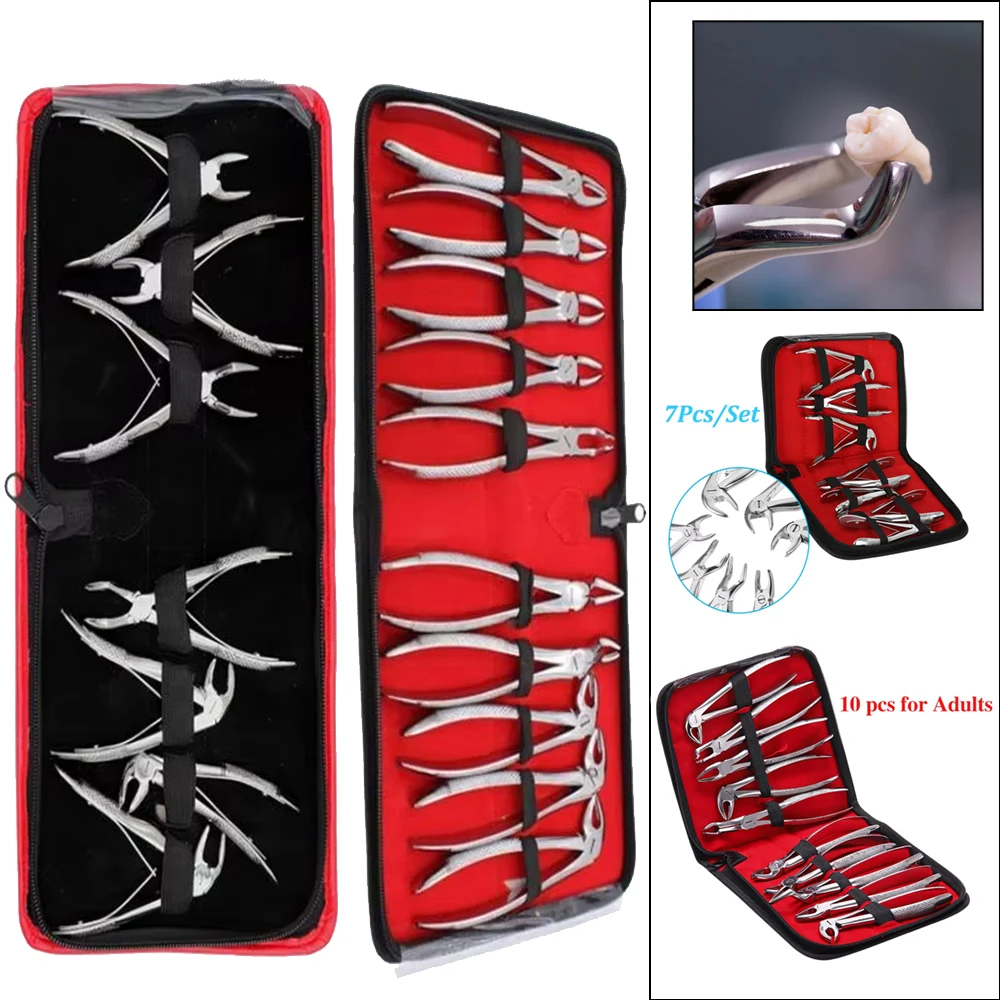 Professional Grade Dental Extraction Kit 7pcs Child & 10pcs Adult Forceps - Surgical Stainless Steel Oral Surgery Tools