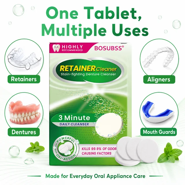 Denture Cleaning Tablets Fresh Breath Denture Cleaner Tablets for Retainers Mouth Guards Braces Oral Care 3